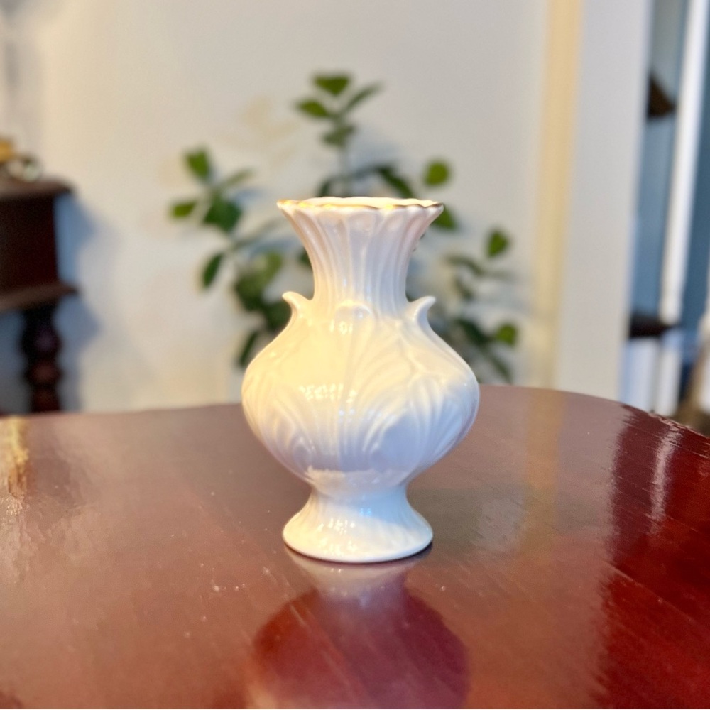 Vintage Lenox Vase Elfin Collection Porcelain with Embossed Leaves 1980s